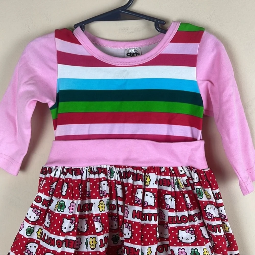 Hello Kitty Chris ‘N Missy Christmas Holiday Party Dress Stripe Mixed Print